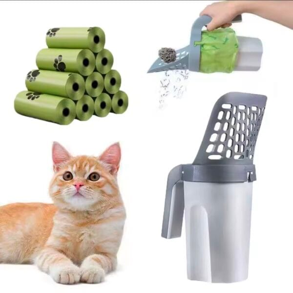 Cat litter scoop with garbage bags